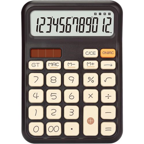Calculatrice De Bureau Extra Large Avec cran Lcd  12 Chiffres Et Gros Boutons, Calculatrice De Comptabilit  Piles Et  nergie Solaire Pour Bureau, Affaires, Quotidien, Maison (A7, Marron