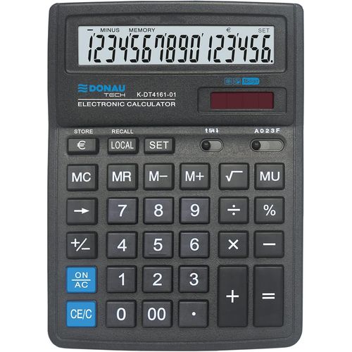Calculatrice De Bureau Tech/K-Dt4161-01 Fonction Racine  16 Chiffres/ 199x153x31mm/ Couleur : Noir/Calculatrice Avec Affichage  16 Chiffres/Double Alimentation/ 5 Ans De Garantie