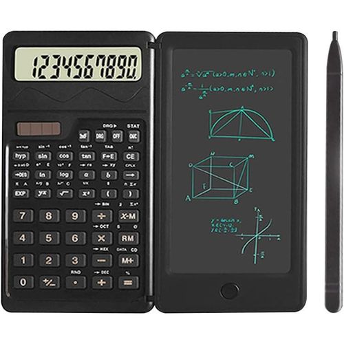 Calculatrice Solaire Avec Bloc-Notes Effaable Et Bloc-Notes Avec Surface D'criture De 16,5 Cm|Double Source D'alimentation Pour Bureau Et cole (Noir)