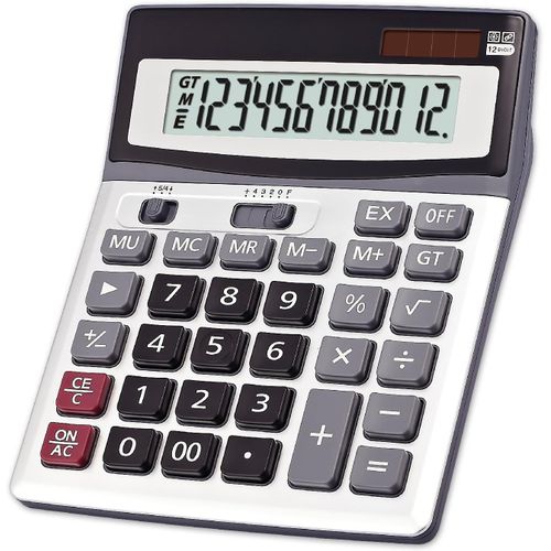 Calculatrices De Grand Format Calculatrice De Bureau, Calculatrice Solaire Et Batterie Double Alimentation Calculatrice Portable Grand cran Lcd 12 Chiffres (Argent)