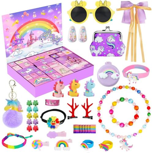 Calendrier De L'avent Licorne 2024, Calendrier De L'avent Fille Compte  Rebours Nol Calendrier De L'avent Bijoux Jouets Avec Accessoires Pour Cheveux Bracelets Anneau Porte-Monnaie