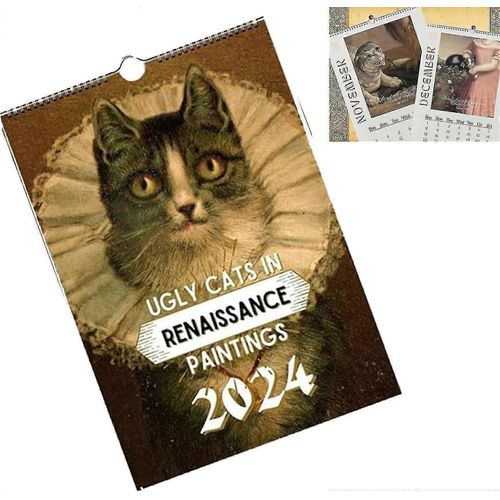 Calendrier Mural Pour Chat 2024, Ugly Cats In Renaissance Painting Calender 2024, Funny Renaissance Cat Calendar, 12 Mois Calendriers Cat Cadeaux