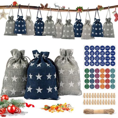 Calendriers De L'avent, 24 Diy Sachets En Jute Pour Calendrier De L'avent  Remplir Numrique Autocollants, Sac En Toile De Jute Pochettes Sacs Surprise Nol Sachets De Confiserie Calendriers De Nol