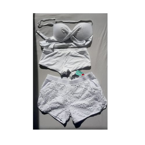 Calzedonia Cobey Neuf Ensemble Mer Maillot D Bain 85 Shorty Poche Dentele Blanc Taille L Gainant Remboure Progressif A Noeud Collection Plage Femme 60% Coton 40% Polyester Tenue Balneo Elegante Pratic
