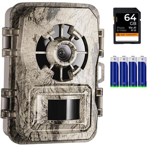 Camra de Chasse 24MP 1296P 30fps 0.2S-Vitesse de Dclenchement IP66 tanche Nocturne pour Observation d'animaux Sauvages Scurit du Domicile avec 64G SD & 4 Batteries -l'arbre