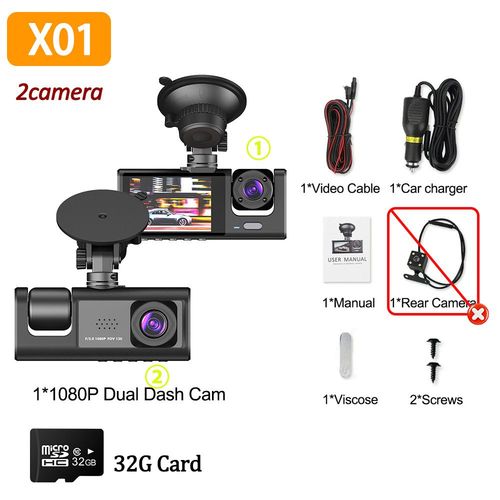 Camra de tableau de bord DVR 3 Camra pour voitures,dashcam voiture,dashcam,camera voitures enregistreur,enregistreur de vhicule,camra vido avant et arrire,camra Prada - Type 2 camera with 32G