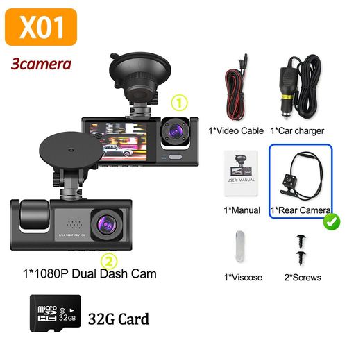 Camra de tableau de bord DVR 3 Camra pour voitures,dashcam voiture,dashcam,camera voitures enregistreur,enregistreur de vhicule,camra vido avant et arrire,camra Prada - Type 3 camera with 32G