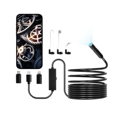 Camra Endoscopique-Vevor-Avec Cble Semi-Rigide 5 M-Endoscope Hd 1920p Pour Android Et Ios-Avec 8 Lumires Led Rglables