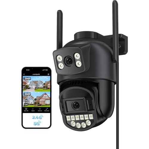 Camera Exterieur, Avec Double Objectif 6mp,2.4/5g,Filaire,Camera Surveillance Wifi,360,Ptz,Ethernet Rj45,Vision Nocturne,Audio Bidirectionnel,Dtection Humaine, Ip66