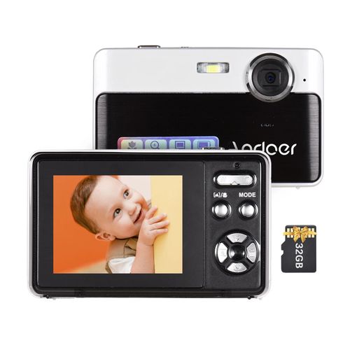 camra numrique compacte 4K pour enfants,48mp,cran IPS de 2.4 pouces,avec sourire,Capture Flash,carte de 32 go,cadeau de nol - Type Black w 32GB card