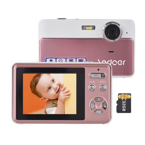 camra numrique compacte 4K pour enfants,48mp,cran IPS de 2.4 pouces,avec sourire,Capture Flash,carte de 32 go,cadeau de nol - Type Pink w 32GB card