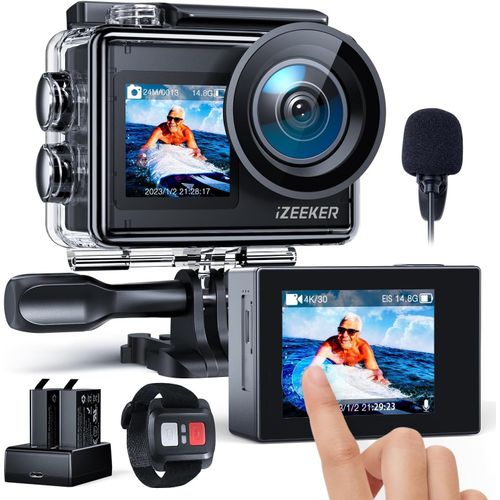 Camera Sport 4K 24MP, tanch 40M, Camescope 4k avec EIS,Double cran Appareil Photo sous-Marin, WiFi, Vlog Camera, 2X1350mAh Batteries, Tlcommande Micro Externe, Kit d'Accessoires.[G447]