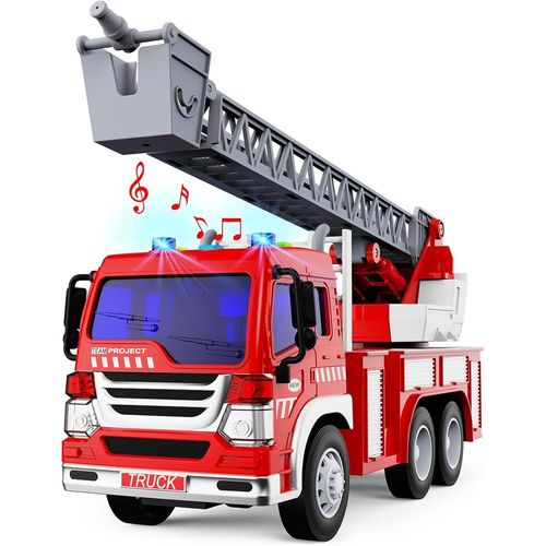 Camion de Pompier Enfant Jouet avec Lumires Sons, Voiture Pompier Jouets avec Chelle Rotative De Sauvetage Extensible Construction Cadeaux pour Garon Fille 3 4 5 6 Ans.[G156]