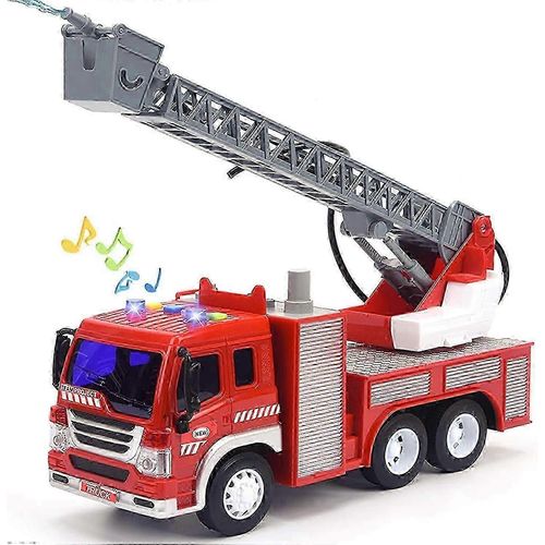 Camion de pompiers jouet avec lumires et sons, camion de pompiers  friction de 10,5 pouces avec pompe  eau, sirnes et chelle extensible