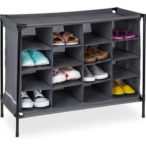 Camping Shoe Rack, 16 Lockers, Stackable, Simple Assembly, Fabric Shelves, Hxwxd: 65 X 84 X 37 Cm, Grey