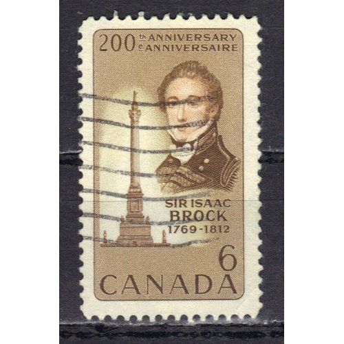Canada 1969 : Bicentenaire De La Naissance De Sir Isaac Brock (1769-1812) - Timbre 6 C. Bistre Et Rose Oblitr