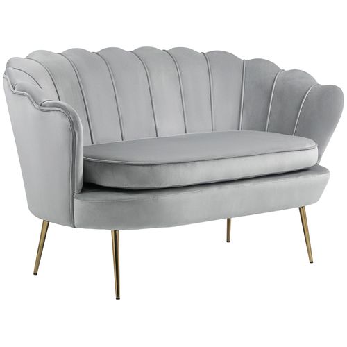 Canap 2 Places Design Coquillage Pieds Dors Velours Gris Clair