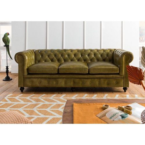 Canap 203x86 100% Polyester Vert 3 Places Chesterfield303