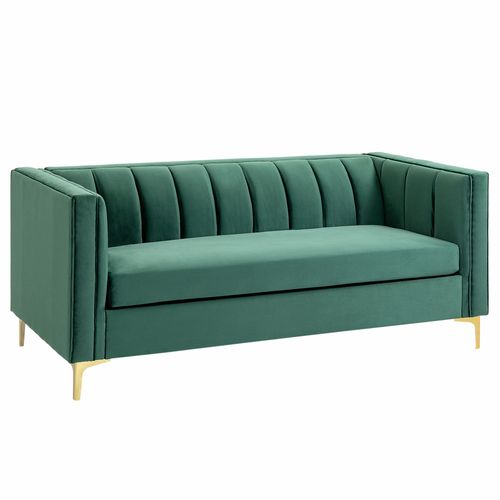 Canap 3 Places Art Dco Acier Dor Revtement Velours Vert Sapin