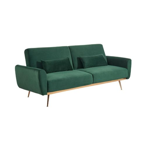 Canap 3 Places Convertible Clic-Clac En Velours Launei - Vert Sapin