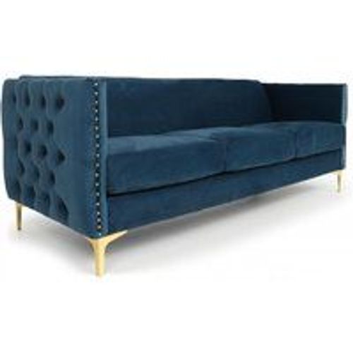 Canap 3 Places Velours Bleu Stefan