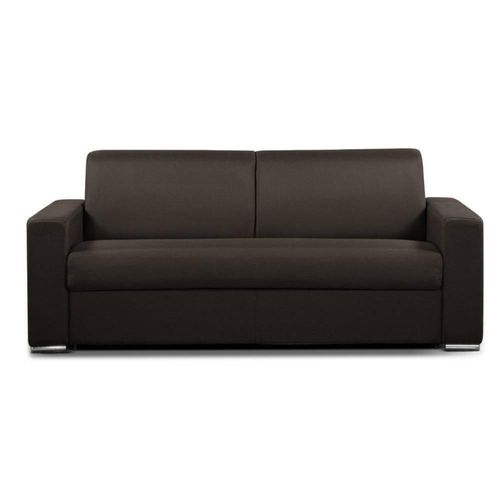 Canap Convertible 3 Places Select Matelas 16cm Sommier Lattes 140cm Cuir Vachette Chocolat