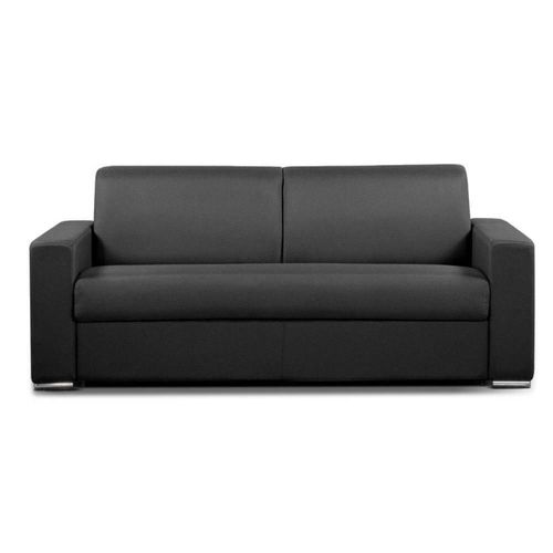 Canap Convertible 3 Places Select Matelas 16cm Sommier Lattes 140cm Cuir Vachette Graphite