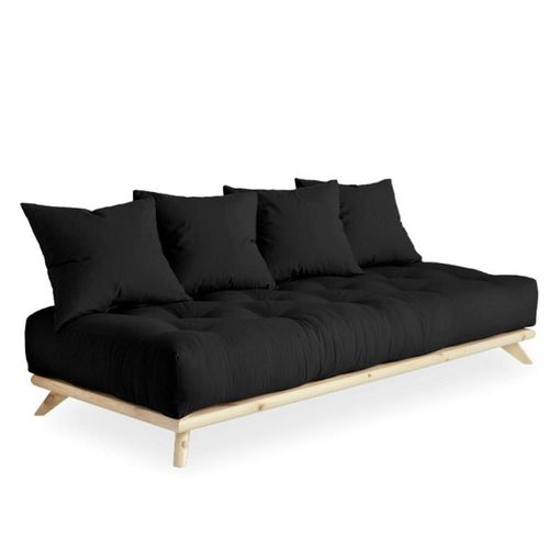 Canap Convertible Futon Senza Pin Naturel Coloris Gris Fonc Couchage 90 Cm.