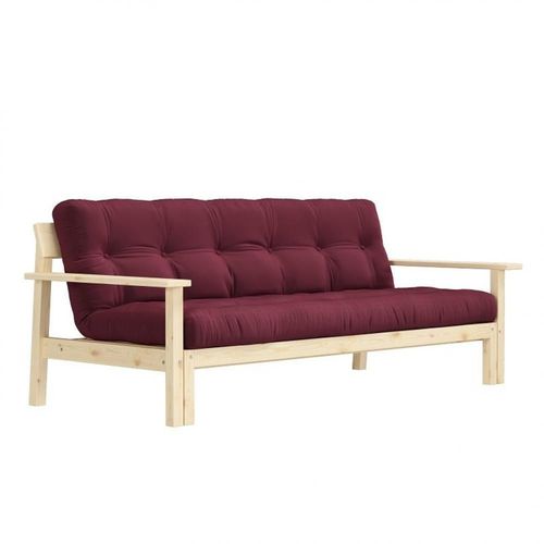 Canap Convertible Futon Unwind Pin Naturel Coloris Bordeaux Couchage 130 X 190 Cm.