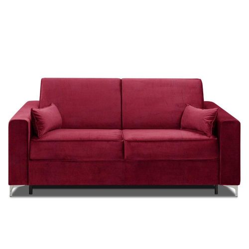 Canap Convertible Express Jackson 140cm Sommier Lattes Velours Rouge Matelas 16 Cm