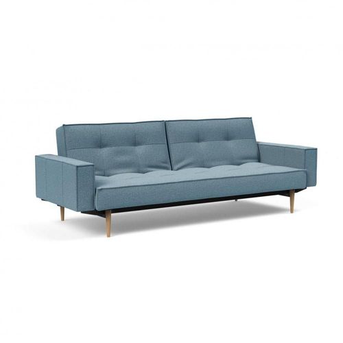 Canap Convertible Splitback Styletto Avec Accoudoirs Pieds Fuseau Chne Naturel Tissu Mixed Dance Light Blue