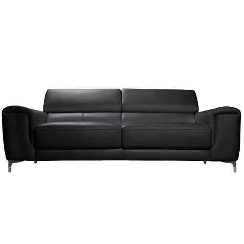 Canap Cuir Design 3 Places Avec Ttires Relax Noir Nevada - Cuir De Buffle
