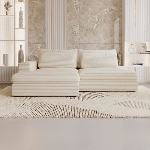 Canap D'angle Convertible 3 Places En Velours Beige