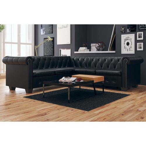 Canap D'angle Chesterfield 5 Places Cuir Synthtique Noir