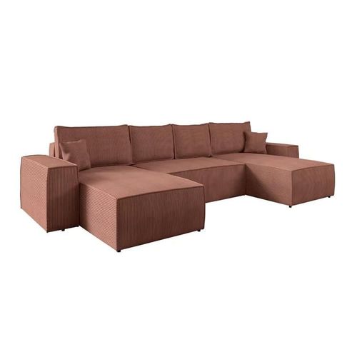 Canap D'angle Clovis 109, Rose, Fonction De Couchage, 370x181x94cm