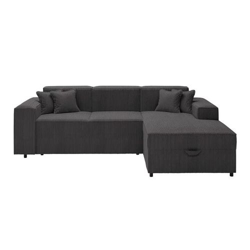 Canap D'angle Clovis 116, Gris, Fonction De Couchage, 253x166x79cm