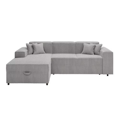 Canap D'angle Clovis 116, Gris, Fonction De Couchage, 253x166x79cm