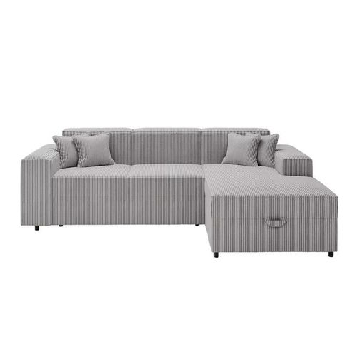Canap D'angle Clovis 116, Gris, Fonction De Couchage, 253x166x79cm