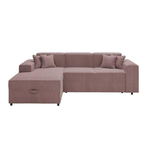 Canap D'angle Clovis 116, Rose, Fonction De Couchage, 253x166x79cm