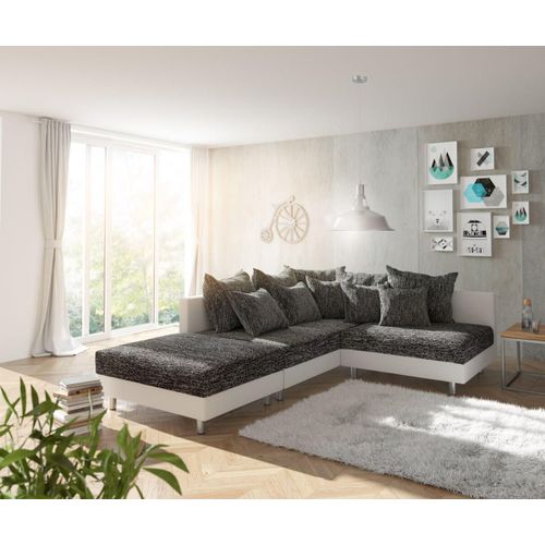 Canap D'angle Clovis Canap D'angle Gauche Canap Modulable Blanc Noir Avec Tabouret Et Pouf