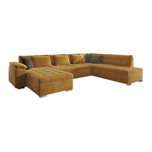 Canap D'angle Comfivo 128, Jaune, Fonction De Couchage, 348x205x76cm