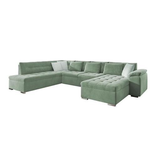 Canap D'angle Comfivo 128, Vert, Fonction De Couchage, 348x205x76cm