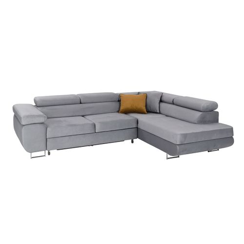 Canap D'angle Convertible Droit 4 Places Tissu Velours Gris