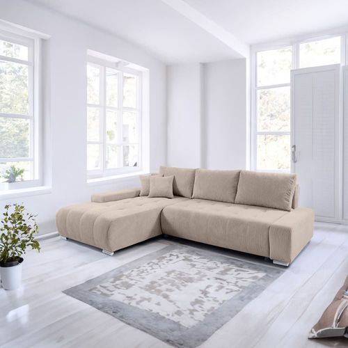 Canap D'angle Convertible Gauche 4 Places Coffre Bois De Pin Taupe