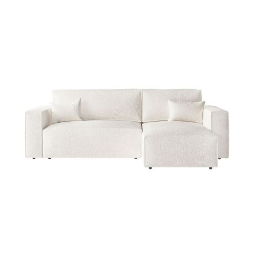 Canap D'angle Convertible Rversible En Tissu Bouclette - Blanc