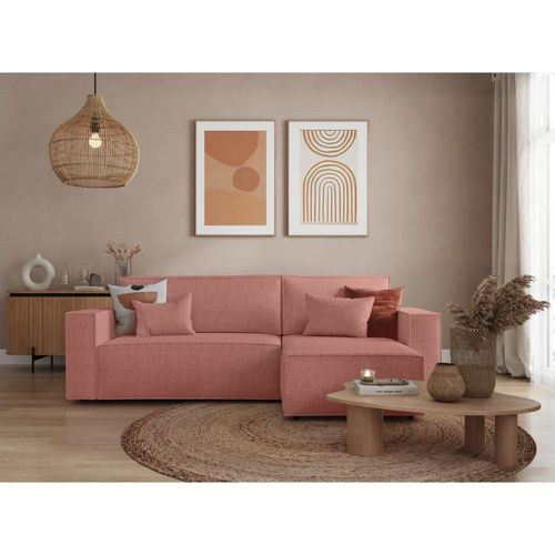 Canap D'angle Convertible Rversible En Tissu Textur 3d - Rose