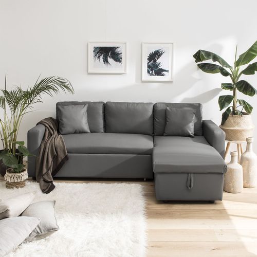 Canap D'angle Convertible Simili Clark 3 Places Gris
