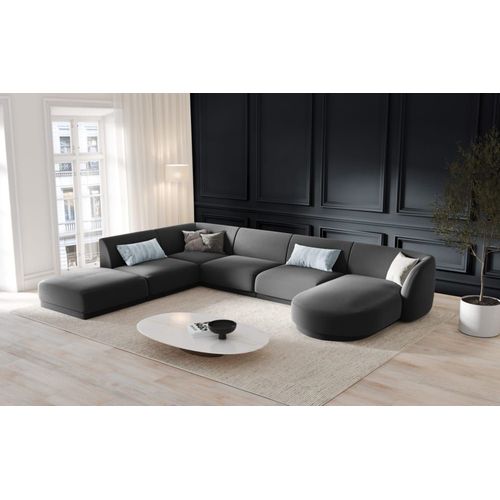 Canap D'angle Ct Gauche 6 Places En Tissu Velours Gris