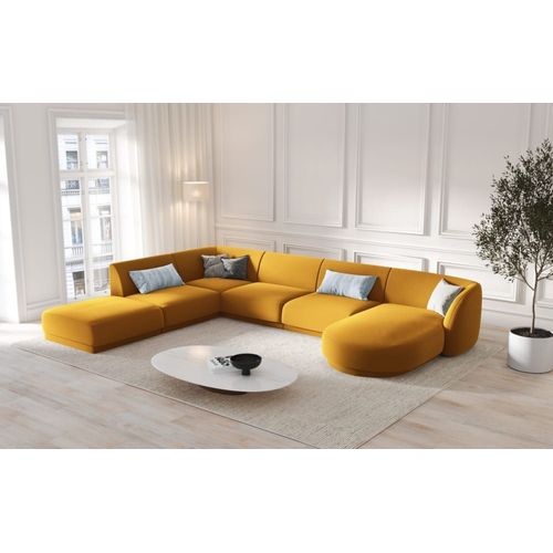 Canap D'angle Ct Gauche 6 Places En Tissu Velours Jaune