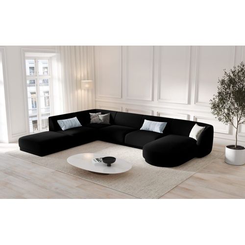 Canap D'angle Ct Gauche 6 Places En Tissu Velours Noir
